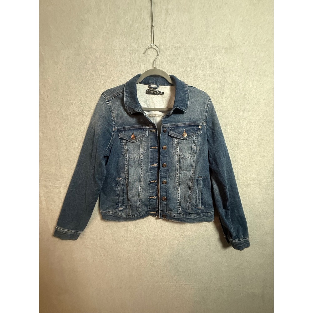 Nanette Lepore Womens Medium Wash Denim Trucker Jacket Blue Size L Stretch
